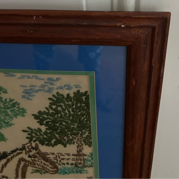 Framed Finished Crewel Embroidery Horse & Foal In a Pasture - Picture 5 of 8